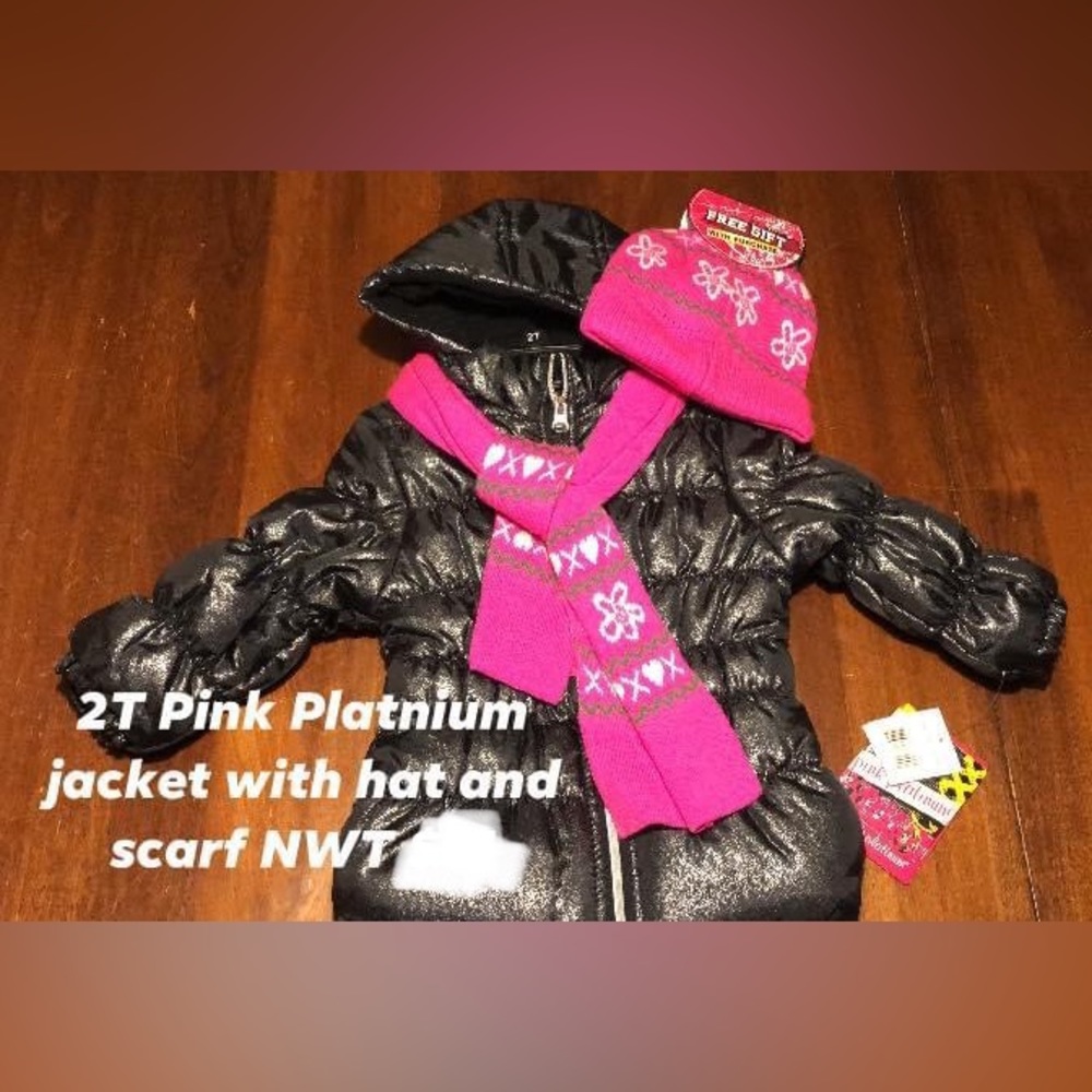 2T Pink Platinum jacket with scarf & hat NWT